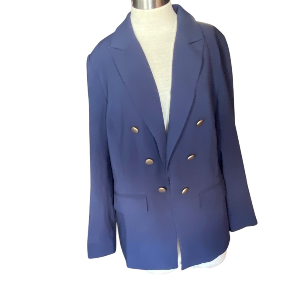Women's ELOQUII Plus Size 14 work wear Navy Blazer hook-eye closure